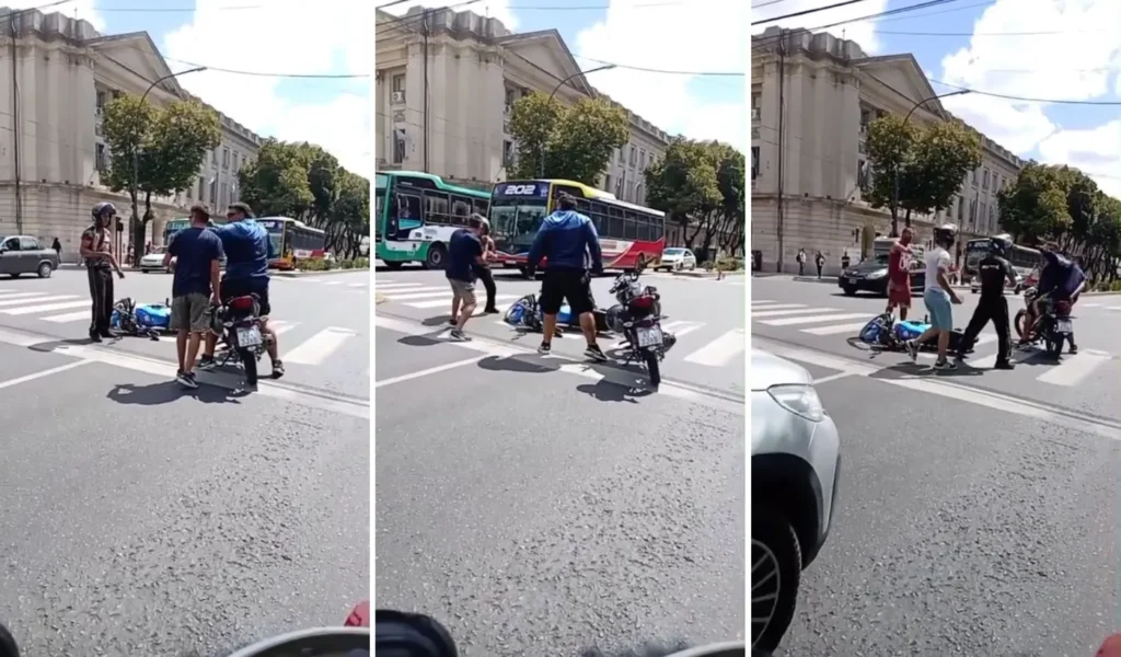 Cuatro motociclistas frenaron el tránsito en pleno centro de La Plata y se agarraron a piñas