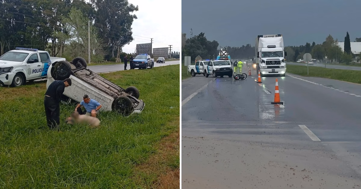 Dos accidentes en la Ruta 2 a la altura de La Plata dejaron dos heridos tras un vuelco y un choque